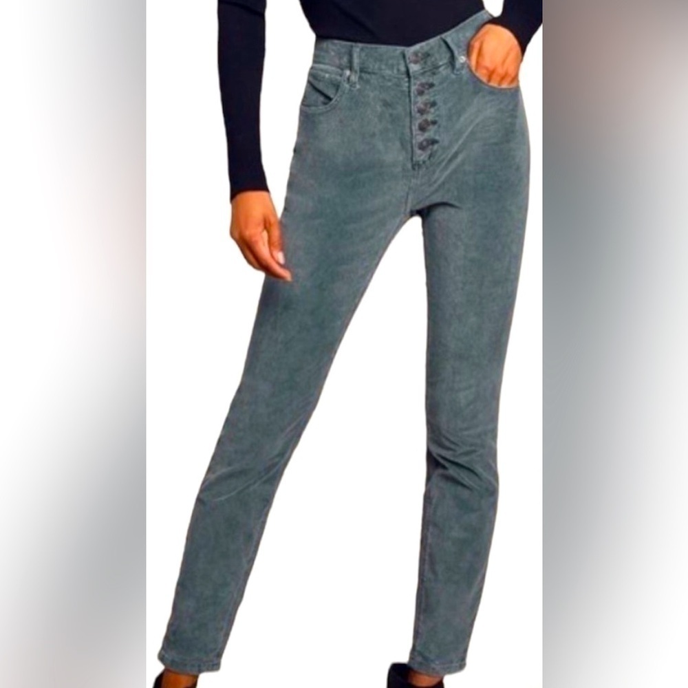 We The Free Free People High Rise Button Fly Corduroy Skinny Pants Slate Blue 26